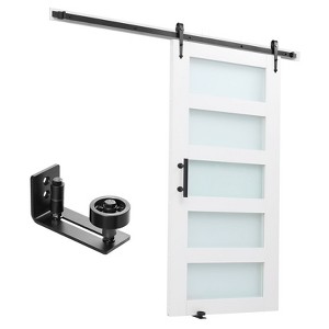 VEVOR Sliding Barn Door, 42 x 84 inch, High-Strength MDF Panel and Glass, Barn Door with Hardware Kit, Water-Proof PVC Surface,H-Frame, Black&White - 1 of 4
