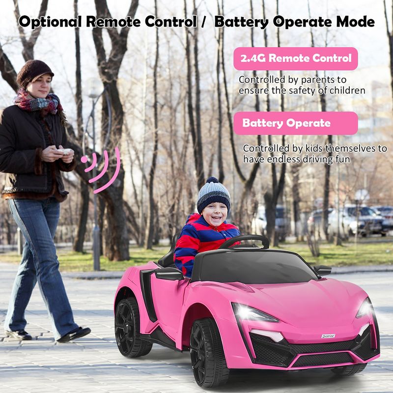 Costway 12V Kids Ride On Car 2.4G RC Electric Vehicle w/ Lights MP3 Openable Doors White\Black\ Red\Pink, 4 of 11