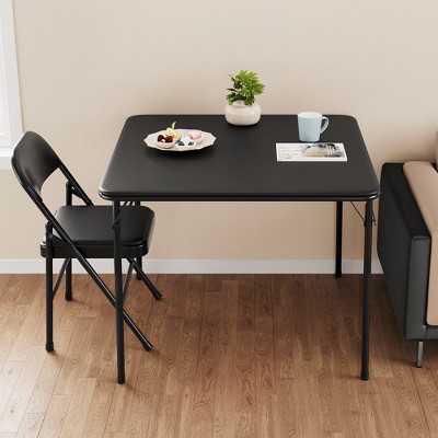 Black Metal 33.6-inch Portable Folding Card Table with PU Cushion