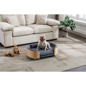 Spassway Dark Gray Oval Velvet Pet Bed with Cushion Solid Wood Frame Dog Bed for Medium and Large Dogs Comfy Dog Couch Sofa for Dogs Cats S/M/L - 1 of 4