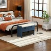 Fortune Candy 32'' Solid Wood Entryway Bench with Storage Cabinet, Removable Basket and Linen Cushion, Indoor Shoe Organizer, Navy Blue - 4 of 4