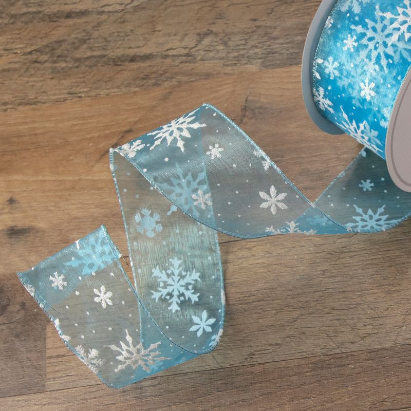 Northlight Sparkly Blue and White Snowflake Christmas Wired Craft Ribbon 2.5" x 16 Yards, 2 of 7