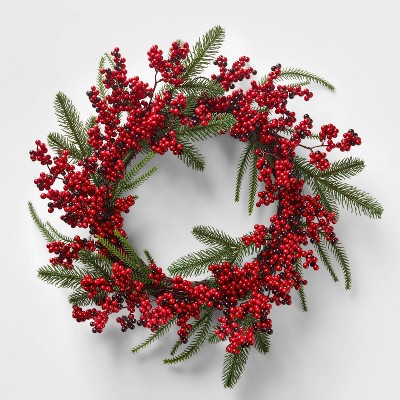 21in Unlit Holly Berry Greenery Artificial Christmas Wreath - Wondershop™