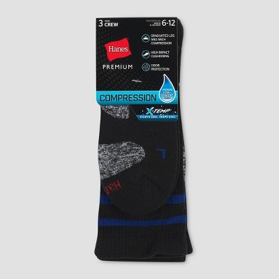 Hanes Premium Men's Compression Crew Socks 3pk - 6-12 : Target