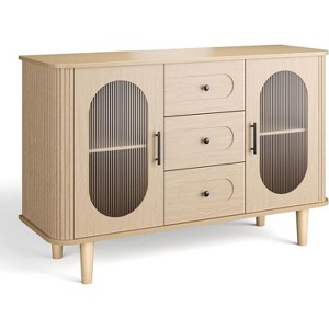 47-Inch Sideboard Buffet Cabinet with Fluted Glass Doors and Three Drawers, Adjustable Shelves, Modern Mid-Century Credenza, Storage Solution - 1 of 2