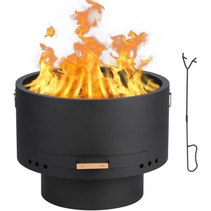 Acekool 26" Smokeless Fire Pit with Ash Pan & Lid - Wood Burning Outdoor Fireplace (Black/Gray) - 1 of 4