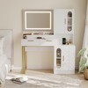 Fluted Vanity with Mirror and Lights, Wooden Vanity Desk, Makeup Table with Charging Station, Drawers & Storage Cabinets - 4 of 4