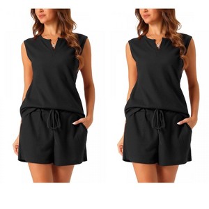 cheibear Women's Waffle Knit Sleeveless Matching Tank Top and Shorts Pajama Sets 2 Pcs - 1 of 4