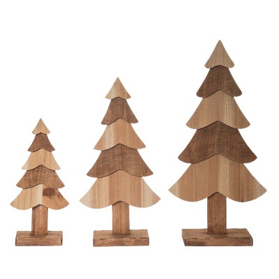 Transpac Wood 22.75 in. Brown Christmas Tree Set of 3