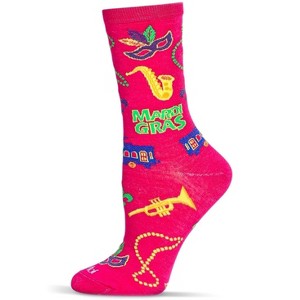 Memoi Women's Mardi Gras Bamboo Crew Socks - 1 of 2