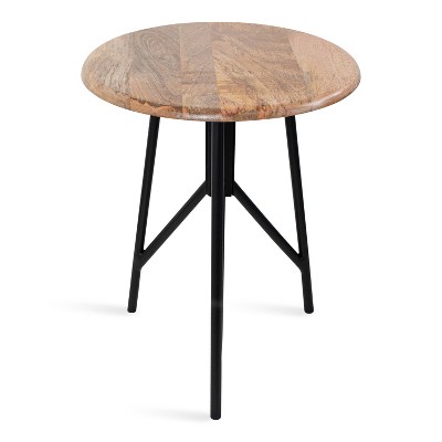 Pallson Two-Tone Natural Wood & Iron Round Side Table, 22x22x7"