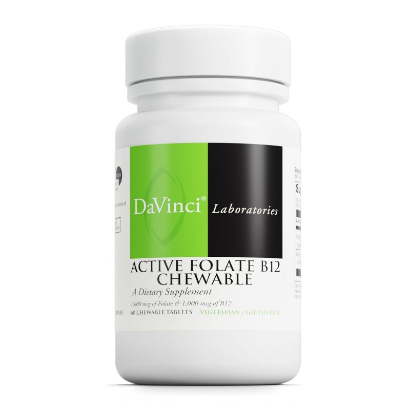 DaVinci Labs Active Folate B12 Chewable - Dietary Supplement to Support Heart Health, Healthy Nerves, and Energy Production*  - 60 Chewable Tablets, 1 of 7
