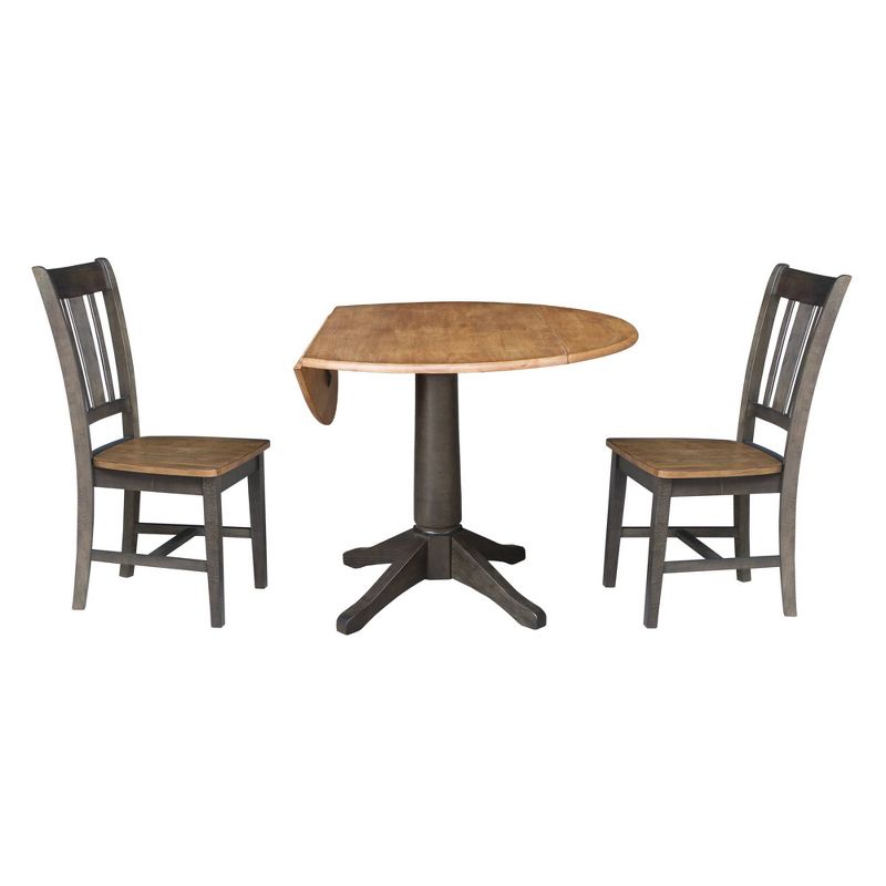 42&#34; Round Dual Drop Leaf Dining Table with 2 Splat Back Chairs Hickory/Washed Coal - International Concepts, 3 of 11