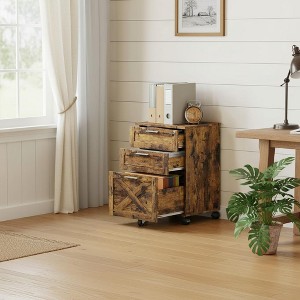 3 Drawer File Cabinet with Lock, Wooden Mobile Under Desk Filing Cabinet for A4/Letter/Legal Size, Farmhouse Printer Stand - 1 of 4