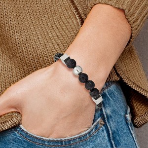 Chisel Stainless Steel Polished with Lava Stone Beads Black Leather 8" Bracelet - 1 of 4
