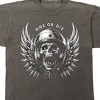Skull with Wings and Halo, Ride or Die, Helmet on Black Pepper Vintage Adult T-Shirt - 2 of 3