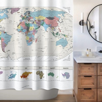 LunaLulinlk World Map Polyester Shower Curtains