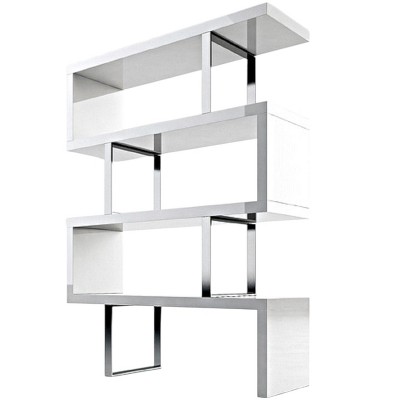 HomeRoots 67" White And Silver Metal and Wood Three Tier Etagere Bookcase