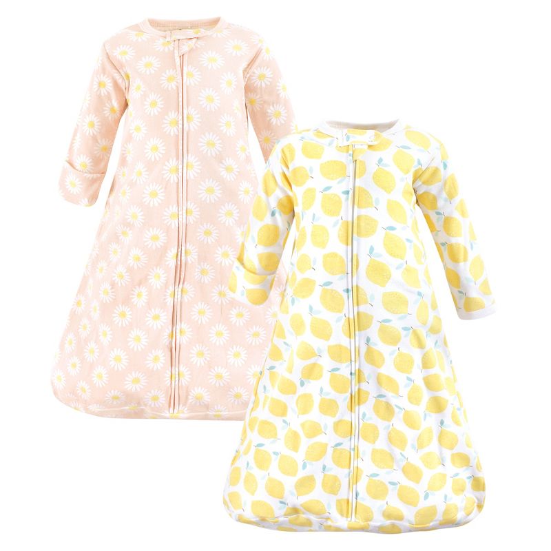 Hudson Baby Infant Girl Cotton Long-Sleeve Wearable Sleeping Bag, Sack, Blanket, Lemon Daisy Long Sleeve, 1 of 5