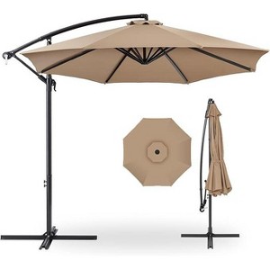 10 FT Hanging Cantilever Umbrella with 360° Rotation, 8 Ribs Patio Umbrella Cross Base Support with Tilt Adjustment for Backyard, Garden and Poolside - 1 of 1