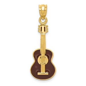 Black Bow Jewelry 14k Yellow Gold Black Enameled Acoustic Guitar Pendant - 1 of 4