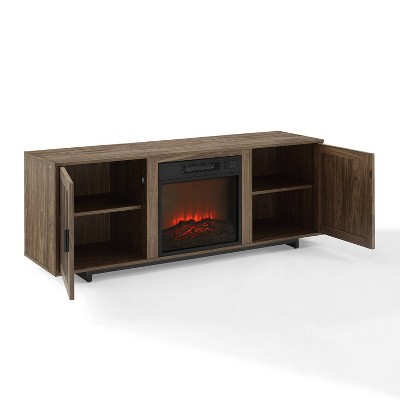 Silas 64" Black Walnut Low-Profile TV Stand with Electric Fireplace