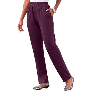 Roaman's Women's Plus Size Straight Leg Soft Knit Pant - 1 of 4