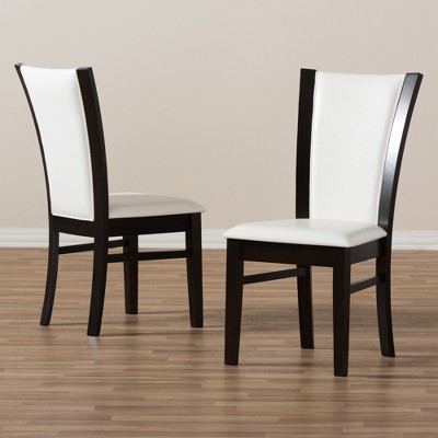 Adley White Faux Leather and Dark Brown Wood Parsons Side Chair Set