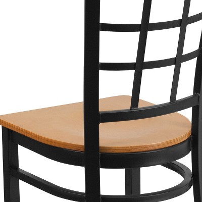 36.5'' High Black Steel Window Back Chair with Natural Wood Seat