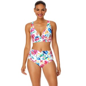 Women's Watercolor Paisley Soft Band Shirred Bralette Bikini Top - 1 of 4