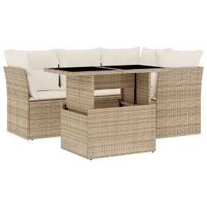 vidaXL 5 Piece Patio Sofa Set with Cushions Beige Poly Rattan - Beige and Cream Without Storage - 1 of 4