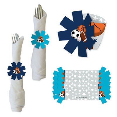 Big Dot of Happiness Go, Fight, Win - Sports - Baby Shower or Birthday Party Paper Napkin Holder - Napkin Rings - Set of 24