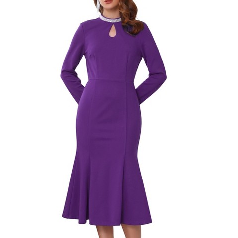 Женские платья INSPIRE CHIC Women's Evening Fishtail Long Sleeve Sequin Trim Bodycon Formal Cocktail Midi Dresses Small Purple