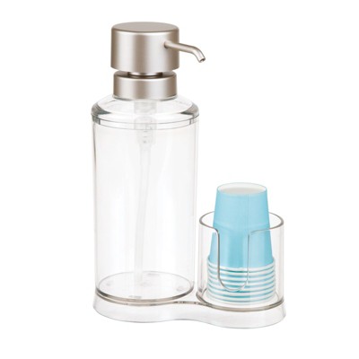 mDesign Modern Plastic Mouthwash Pump Caddy and Disposable Cup Holder