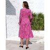 BLUEMING Womens V Neck Long Sleeve Peasant Dress Poet Sleeve Dress Surplice Shirred Waist Tiered Womens Fall Fashion, hot pink - M - 2 of 4