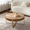 Round Solid Wood Handcrafted Relief Coffee Table with Sturdy MDF Pedestal and 4 Metal Legs - 2 of 4