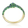 14k Yellow Gold Plated with Emerald Cubic Zirconia Green & Blue Enamel 3D Serpent Coiled Bypass Wrapped Bangle Bracelet - 3 of 3