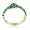 14k Yellow Gold Plated with Emerald Cubic Zirconia Green & Blue Enamel 3D Serpent Coiled Bypass Wrapped Bangle Bracelet - image 3 of 3