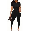 DOMETOUR Casual Workout Yoga Sports Two Piece Outfits for Women Fitted Crew Neck T-shirt High Waist Pants - 4 of 4