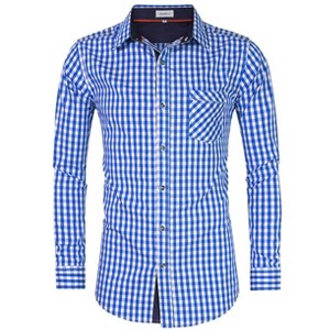Men's Classic Retro Checkered Shirt with Contrast Collar Full Button Front Chest Pocket - 1 of 4