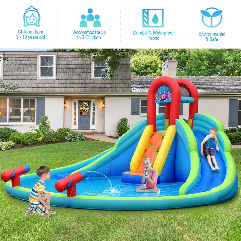 Costway Inflatable Bounce House Kids Water Splash Pool Dual Slides Climbing Wall without Blower, 5 of 11