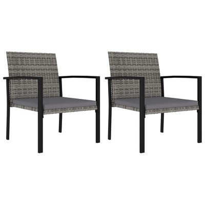 vidaXL Dining Chair Set of 2 Gray Poly rattan, powder-coated steel, fabric