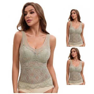 INSPIRE CHIC Women's 3 Packs Lace Mesh V-Back Wide Strap Fixed Cup Tank Top Longline Light and Breathable Camisoles - 1 of 4