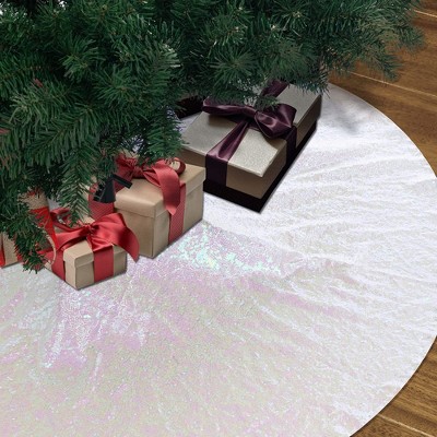 Motionchic 48" Primitive Quilted Pattern Farmhouse Christmas Tree Skirt Quilted Plaid Homespun Pattern Linen Christmas Tree Skirt