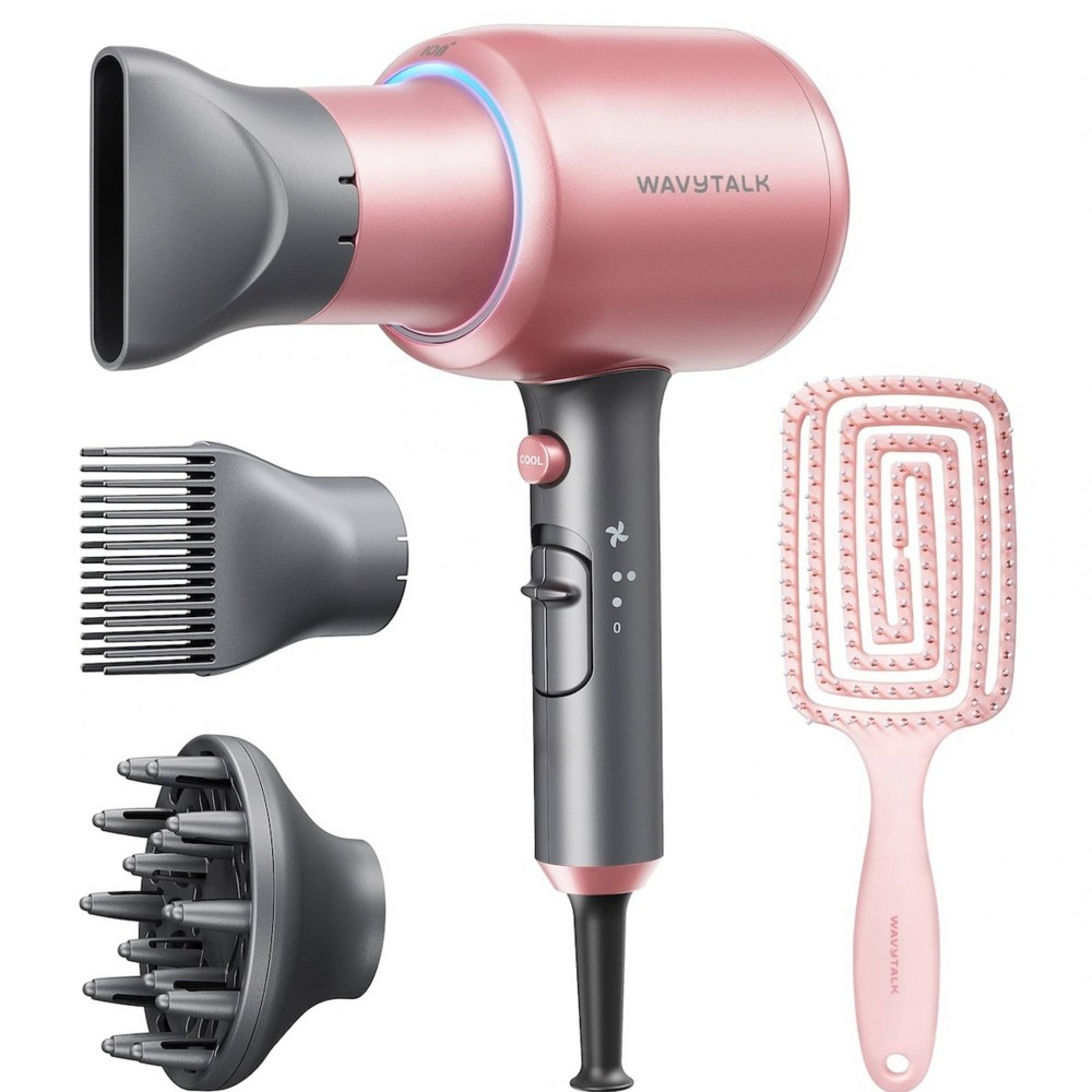 Wavytalk Blown Away Ionic Hair Dryer with Detangling Brush – Fast Drying + 3 Attachments for Smooth, Frizz-Reduced Hair