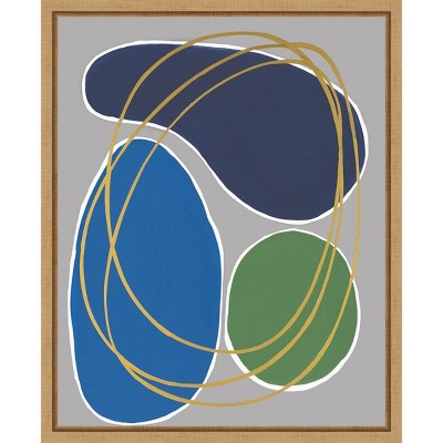 Modern Sense II Blue Green Abstract Canvas Wall Art with Maple Frame