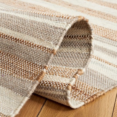 Ivory and Natural Wool Cotton Flatweave Rug, 3' x 5'