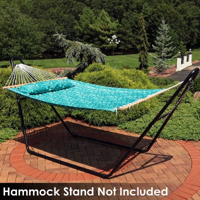 Cool Blue Tropics Quilted Polyester 2-Person Spreader Bar Hammock