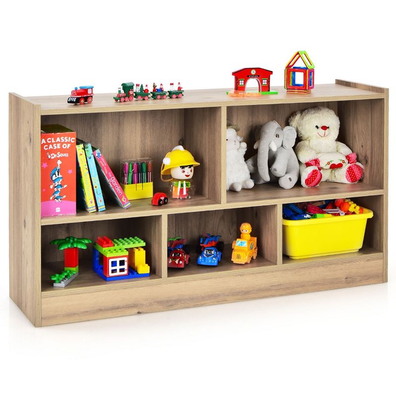 Costway Kids 2-Shelf Bookcase 5-Cube Wood Toy Storage Cabinet Organizer, 1 of 10