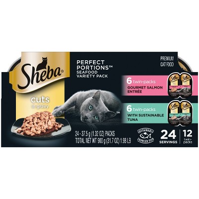Sheba Perfect Portions Cuts In Gravy Salmon & Tuna Entrée Premium Wet Cat Food Salmon & Tuna Entrée - 2.6oz/12ct Variety Pack